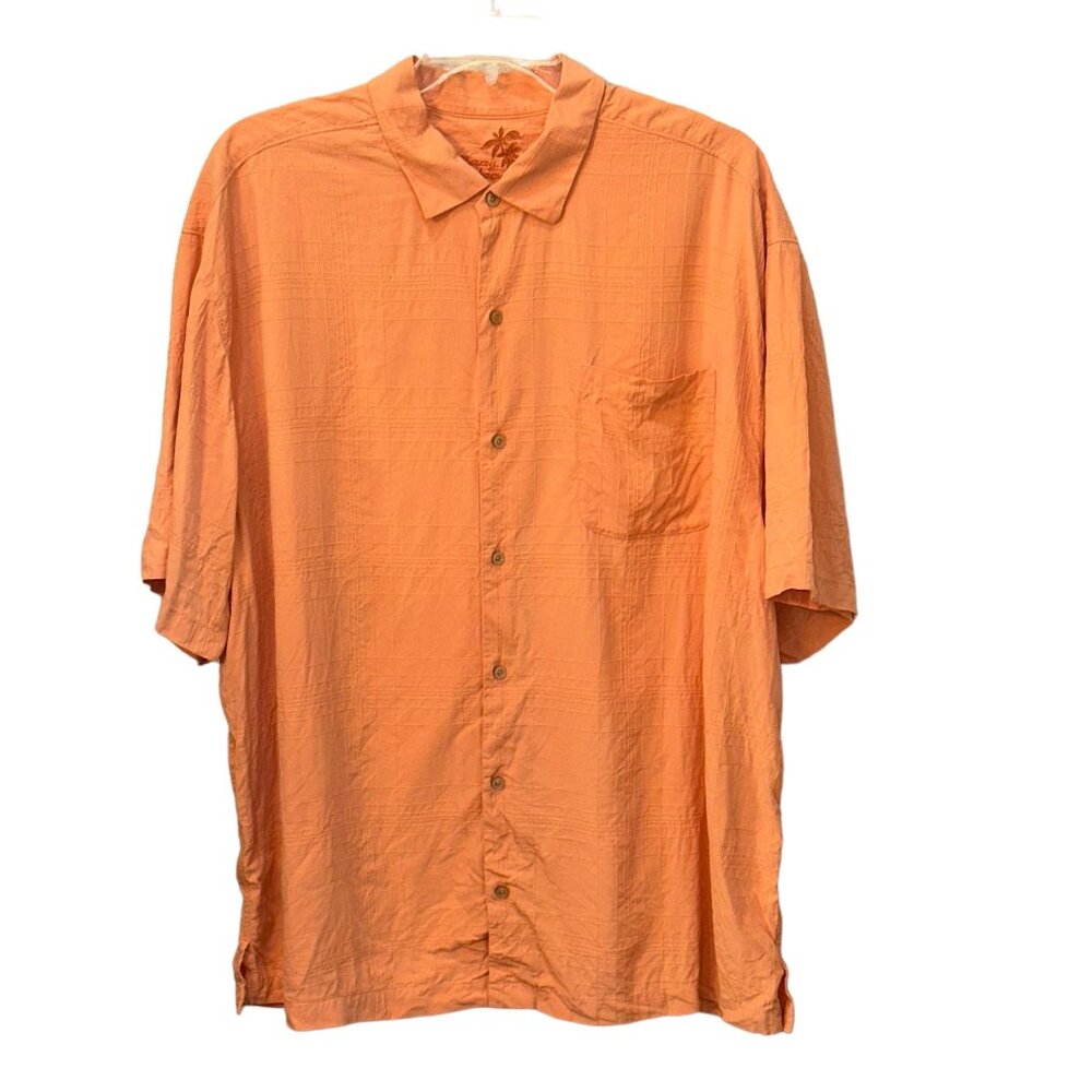 Tommy Bahama‎ 100% Silk Button Down Short Sleeve Dress Shirt Orange Size 2XB